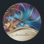 Modern Fractal Blue Gold Handwritten Name  Große Wanduhr<br><div class="desc">This design is also available on other phone models. Choose Device Type to see other iPhone, Samsung Galaxy or Google cases. Some styles may be changed by selecting Style if that is an option. This design may be personalized in the area provided by changing the photo and/or text. Or it...</div>