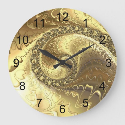 Modern Fractal Gold Metallic Metal Spiral Große Wanduhr (Vorderseite)