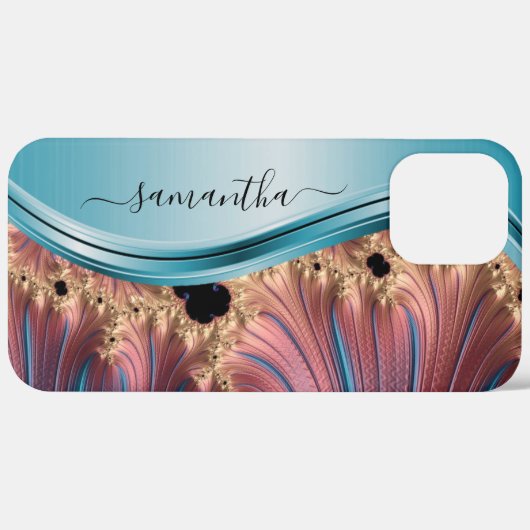 Modern Fraktal Blue Handgeschriebenes Monogramm Case-Mate iPhone Hülle (Hinten (horizontal))