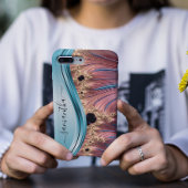 Modern Fraktal Blue Handgeschriebenes Monogramm Case-Mate iPhone Hülle