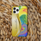 Modern Fraktal Rainbow Yellow Monogram Name Case-Mate iPhone Hülle