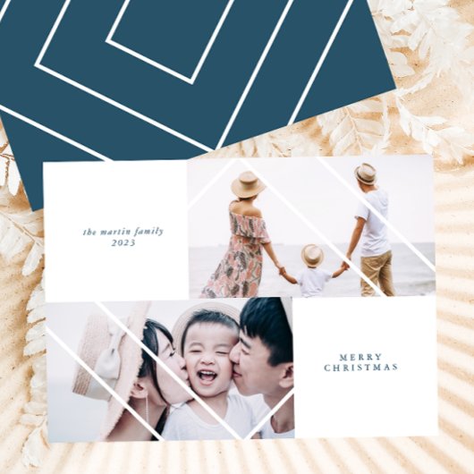Modern Frame Blue Weihnachtsfotokarte Feiertagskarte