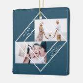 Modern Frame Blue Zwei Foto Frohe Weihnachten Keramikornament (Links)