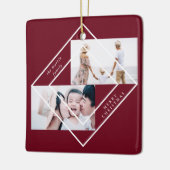 Modern Frame Burgundy Zwei Fotos Frohe Weihnachten Keramikornament (Links)