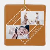 Modern Frame Gold Zwei Foto Frohe Weihnachten Keramikornament (Rückseite)