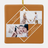 Modern Frame Gold Zwei Foto Frohe Weihnachten Keramikornament (Vorderseite)
