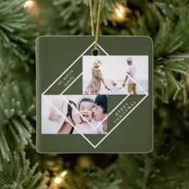 Modern Frame Green Zwei Foto Frohe Weihnachten Keramikornament