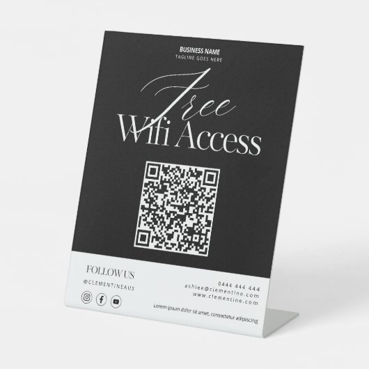 Modern Free WiFi QR Code-Zeichen Sockelschild (Vorderseite)