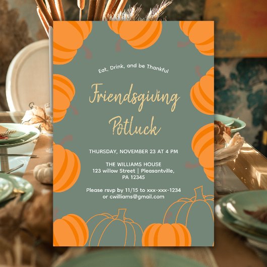 Modern Friendsgiving Potluck Pumpkin Sage Einladung