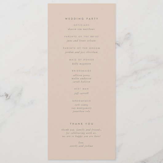 Modern Fringe Wedding Program Card Programm (Rückseite)