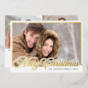 Modern Frohe Weihnachten 3 FOTO Gold Folien Feiertagskarte