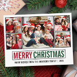 Modern Frohe Weihnachten 5 Foto Postkarte<br><div class="desc">Moderne frohe Weihnachten 5 Foto Grün und Rot Urlaub Postkarte</div>