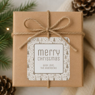 Modern Frohe Weihnachten Beige Feiertag Quadratischer Aufkleber