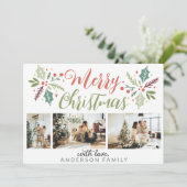 Modern Frohe Weihnachten Berry Foliage Foto Collag (Stehend Vorderseite)