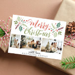 Modern Frohe Weihnachten Berry Foliage Foto Collag<br><div class="desc">Moderne Weihnachts Berry Foliage Foto Collage Urlaubskarte</div>