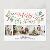 Modern Frohe Weihnachten Berry Foliage Foto Collag Postkarte (Vorderseite)