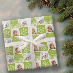 Modern Frohe Weihnachten Grün Bokeh Personalisiert Geschenkpapier