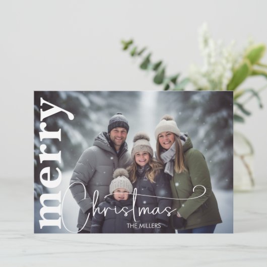 Modern Frohe Weihnachten Minimal 1 Foto Grün Gold (Stehend Vorderseite)