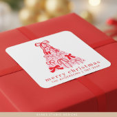 Modern Frohe Weihnachten Pink Bow Tree Quadratischer Aufkleber