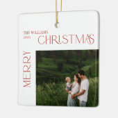 Modern Frohe Weihnachten Red Berry Botanical 2 Fot Keramikornament (Links)