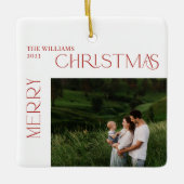 Modern Frohe Weihnachten Red Berry Botanical 2 Fot Keramikornament (Vorderseite)