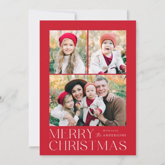 Modern Frohe Weihnachten Rot 7 Foto Collage (Vorderseite)