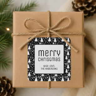 Modern Frohe Weihnachten Schwarz Feiertag Quadratischer Aufkleber