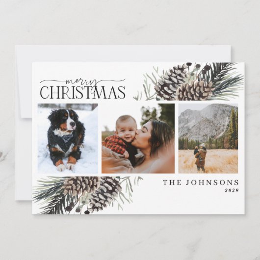 Modern Frohe Weihnachten Winter Pinecone Botanisch (Vorderseite)