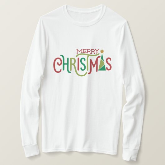 Modern Frohe Weihnachtsbaum Rot Grün T-Shirt (Design vorne)
