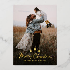 Modern Frohe Weihnachtsbaum Trio 2 Foto Gold Folien Feiertagskarte