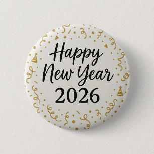 Modern Frohes neues Jahr 2026 Gold Konfetti  Button