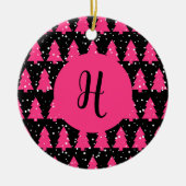Modern Fuchsia & Black Christmas Tree Monogram Ce Keramik Ornament (Vorne)