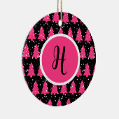 Modern Fuchsia & Black Christmas Tree Monogram Ce Keramik Ornament (Rechts)