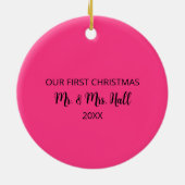 Modern Fuchsia & Black Christmas Tree Monogram Ce Keramik Ornament (Hinten)