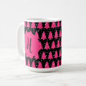 Modern Fuchsia & Black Christmas Tree Monogram Cof Kaffeetasse (Vorderseite Links)