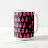 Modern Fuchsia & Black Christmas Tree Monogram Cof Kaffeetasse (VorderseiteRechts)
