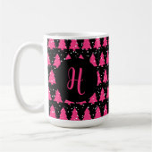 Modern Fuchsia & Black Christmas Tree Monogram Cof Kaffeetasse (Links)