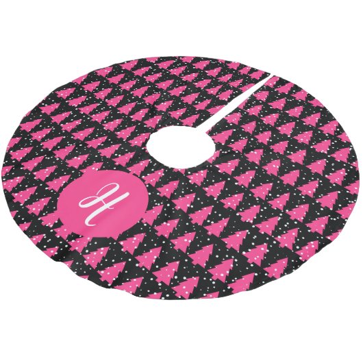 Modern Fuchsia & Black Christmas Tree Polyester Weihnachtsbaumdecke (Schrägansicht)