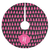 Modern Fuchsia & Black Christmas Tree Polyester Weihnachtsbaumdecke (Vorderseite)