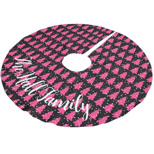 Modern Fuchsia & Black Christmas Tree Polyester Weihnachtsbaumdecke (Schrägansicht)