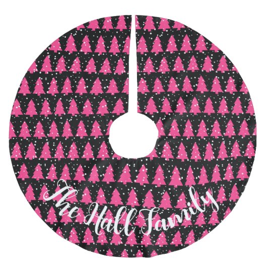 Modern Fuchsia & Black Christmas Tree Polyester Weihnachtsbaumdecke (Vorderseite)