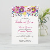 Modern Fuchsia Goldener Blumengarten Probe Abendes Einladung (Stehend Vorderseite)