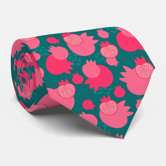 Modern Fuchsia Green Pomegranate Muster Frucht Krawatte (Gerollt)