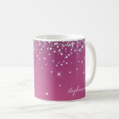 Modern Fuchsia Pink Glitzer Custom Kaffeetasse (VorderseiteRechts)