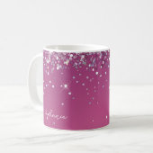 Modern Fuchsia Pink Glitzer Custom Kaffeetasse (Vorderseite Links)