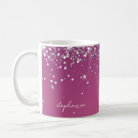 Modern Fuchsia Pink Glitzer Custom Kaffeetasse (Links)