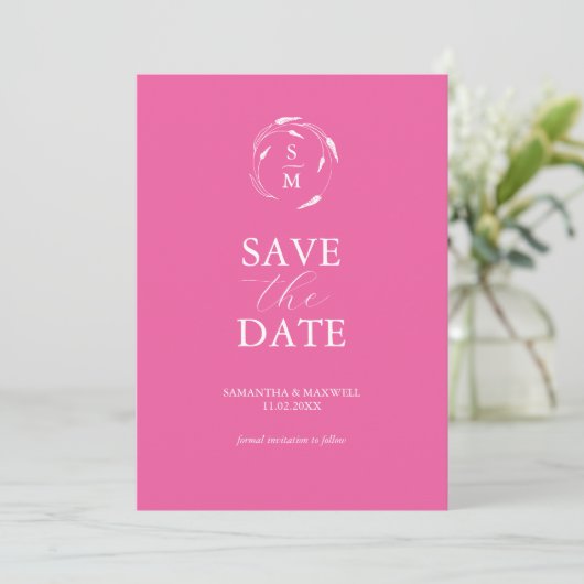 Modern Fuchsia Pink Minimal Save The Date (Stehend Vorderseite)