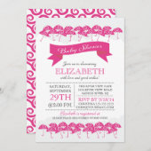 Modern Fuchsia Pink Umbrella Girls Baby Dusche Einladung (Vorne/Hinten)