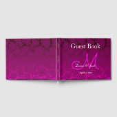 Modern Fuchsia Rosa Weißes Elegantes Hochzeitsmono Gästebuch (Voll)