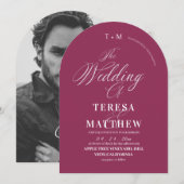 Modern Fuchsia Script Wedding Photo Einladung (Vorne/Hinten)
